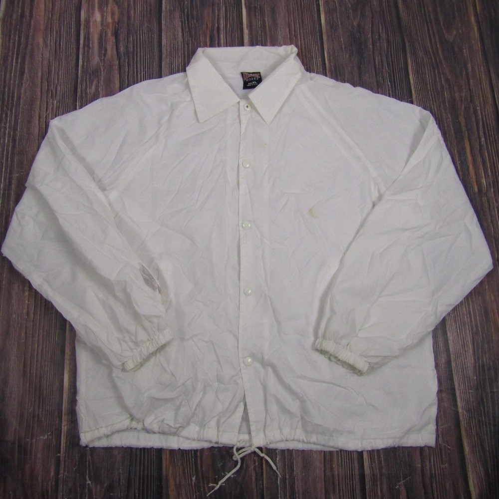 Athletic Works Jacket Mens XL White Snap Front Windbreaker Lightweight USA